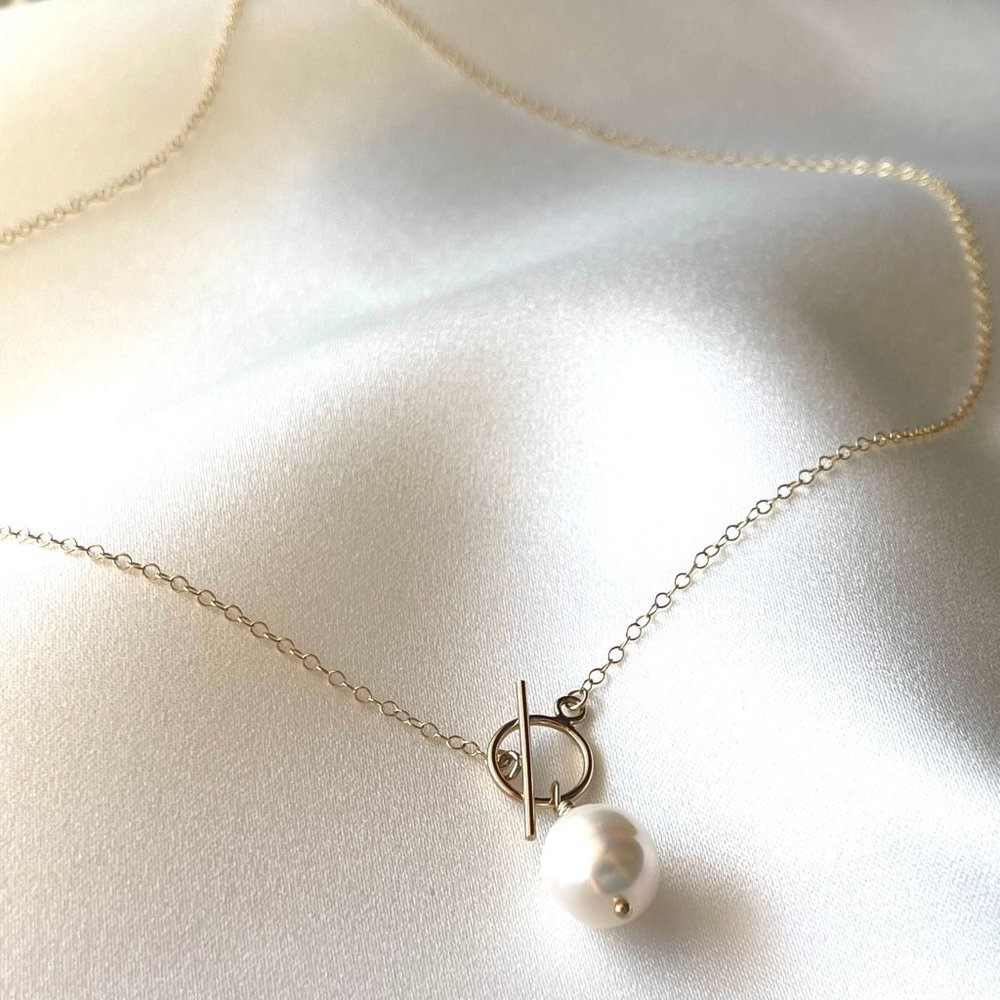 Freshwater Pearl Baroque 14K Gold-Fill Necklace With Toggle Bar (New with tag)